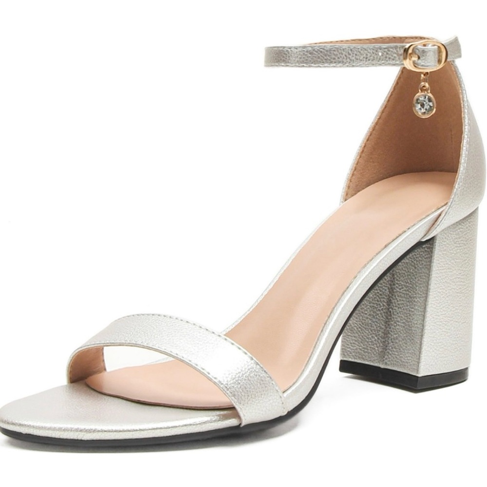 Elegant Silver Block Heel Sandals